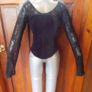 Black Corduroy and Lace Crop top